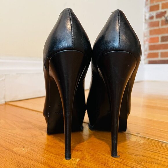 Saint Laurent YSL Black Calfskin Janis Stiletto Heel Platform Pumps 38.5 - Picture 5 of 16